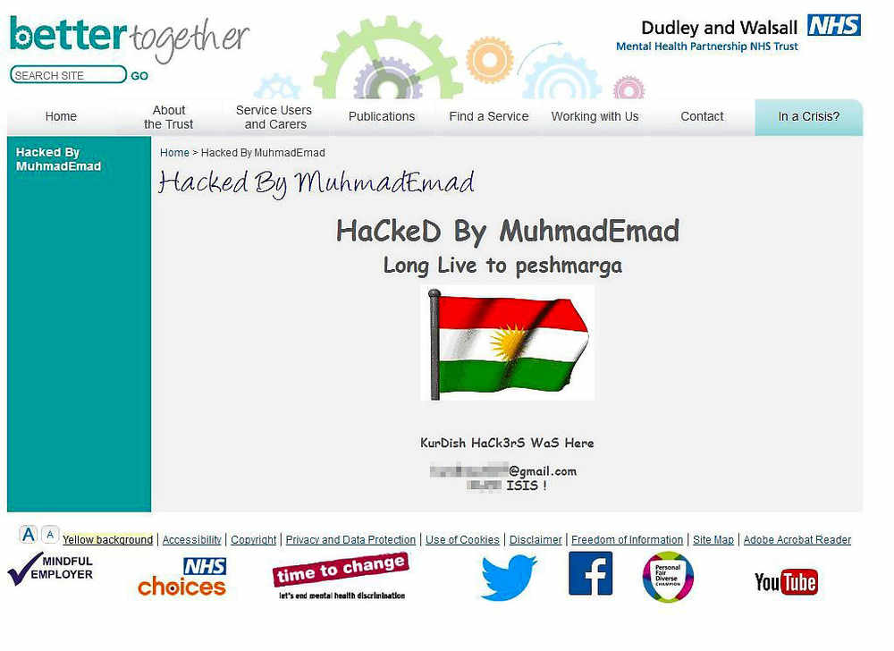 Hacked message on Dudley and Walsall Mental Health NHS trust