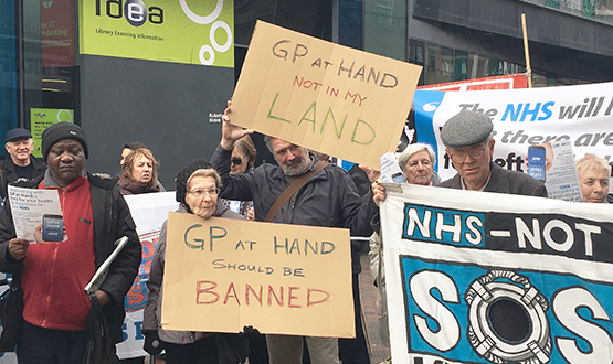 People protesting GP at Hand