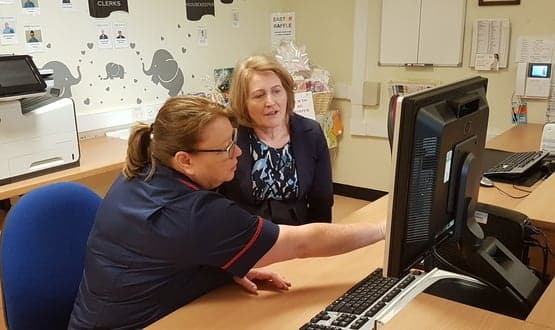 The children’s commissioner for England Anne Longfield receives a demonstration of CP-IS at Royal Bolton Hospital