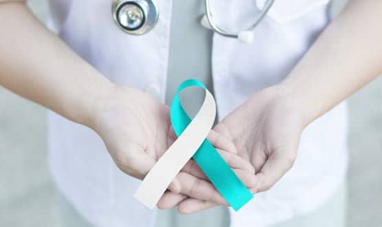 A blue ribbon representing cervical cancer awareness week