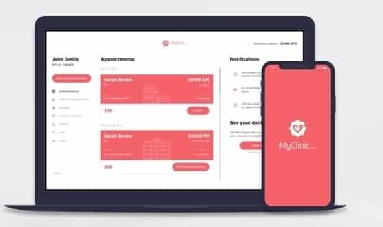 A screenshot of the MyClinic app, developed by Medicalhain, a medical blockchain firm