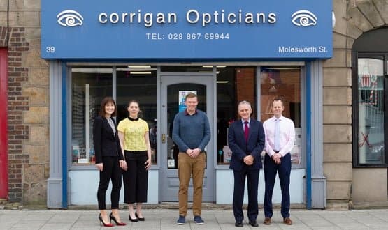 The Northern Ireland Electronic Care Record (NIECR) expands to include community optometrists and improve patient eye care. Pictured from left to right: Margaret McMullan, Clinical Optometric Adviser, Health and Social Care Board; Caitriona Bradley, Project Support (eHealth), Business Services Organisation; Gavin Corrigan, Optometrist, Corrigan Opticians; Nick Willox, Sales Director, Orion Health; Stephen Beattie, eHealth Programme Manager, Business Services Organisation
