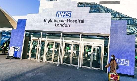Exterior of NHS Nightingale Hospital at the London ExCel centre