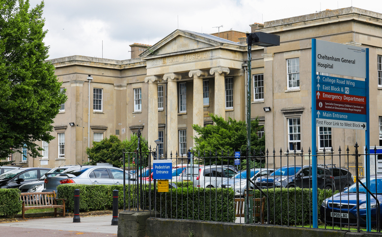 The exterior of Cheltenham General Hospital, part of Gloucestershire Hospitals NHS Foundation Trust